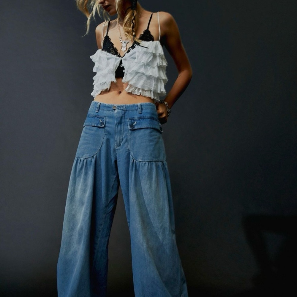 We The Free Blue Flare Wide-Leg Jeans